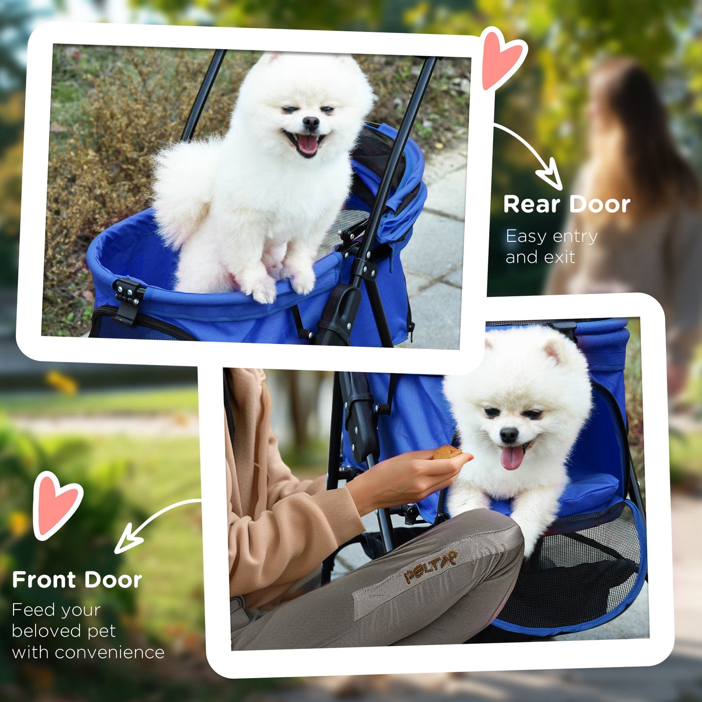 Pet Stroller Foldable Travel Carriage with Brake Basket Adjustable Canopy
