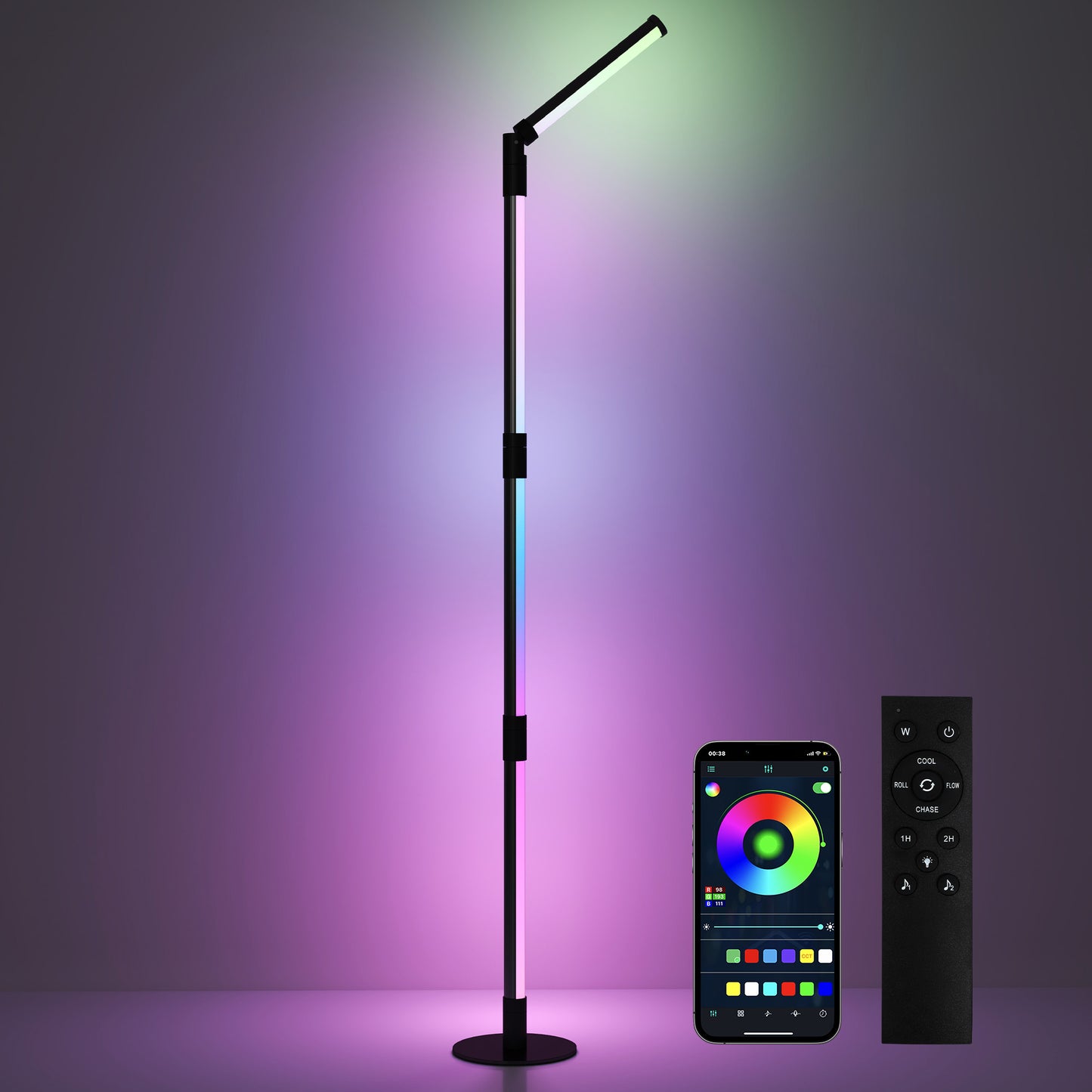 HOMCOM LED Floor Lamp, Corner Floor Lamp with App & Remote Control Dark Grey