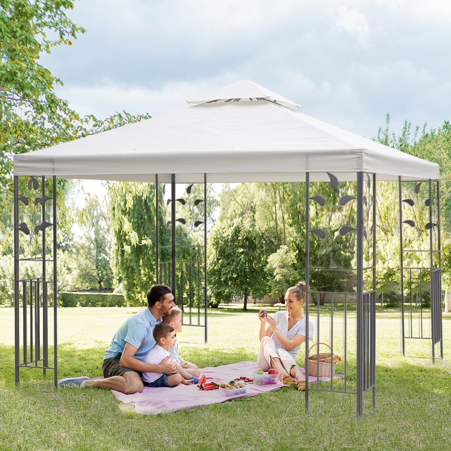 3m x 3m Vented Roof Metal Frame Garden Gazebo Cream