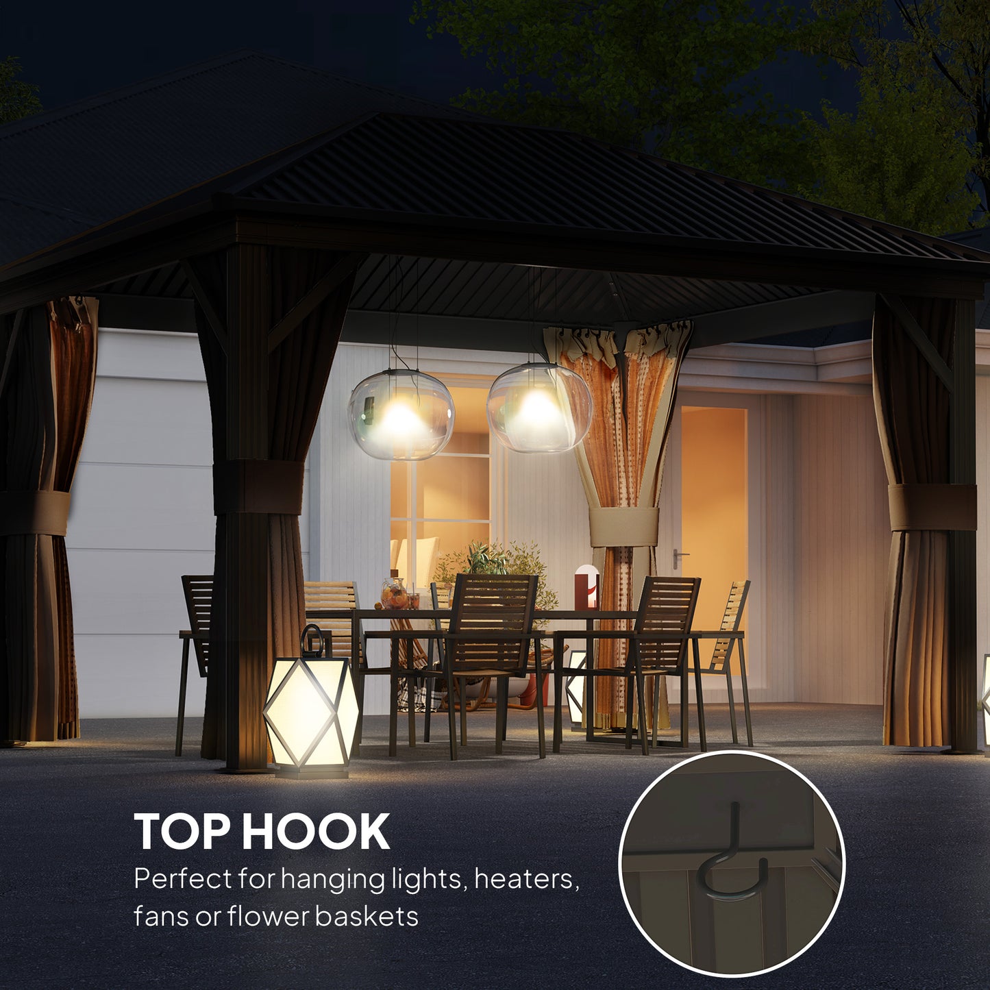 Outsunny 3.6 x 3(m) Metal Garden Hardtop Gazebo with Screened Curtain Brown