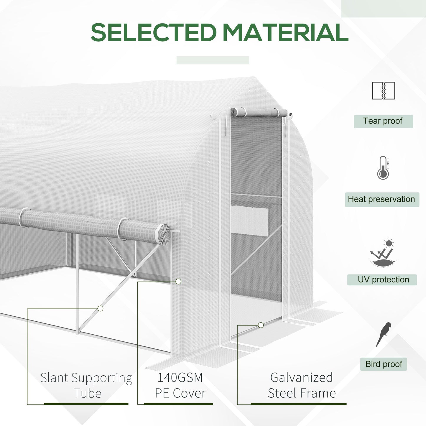 3 x 2m Polytunnel Greenhouse with Roll Up Sidewalls, Mesh Door, Plant Labels