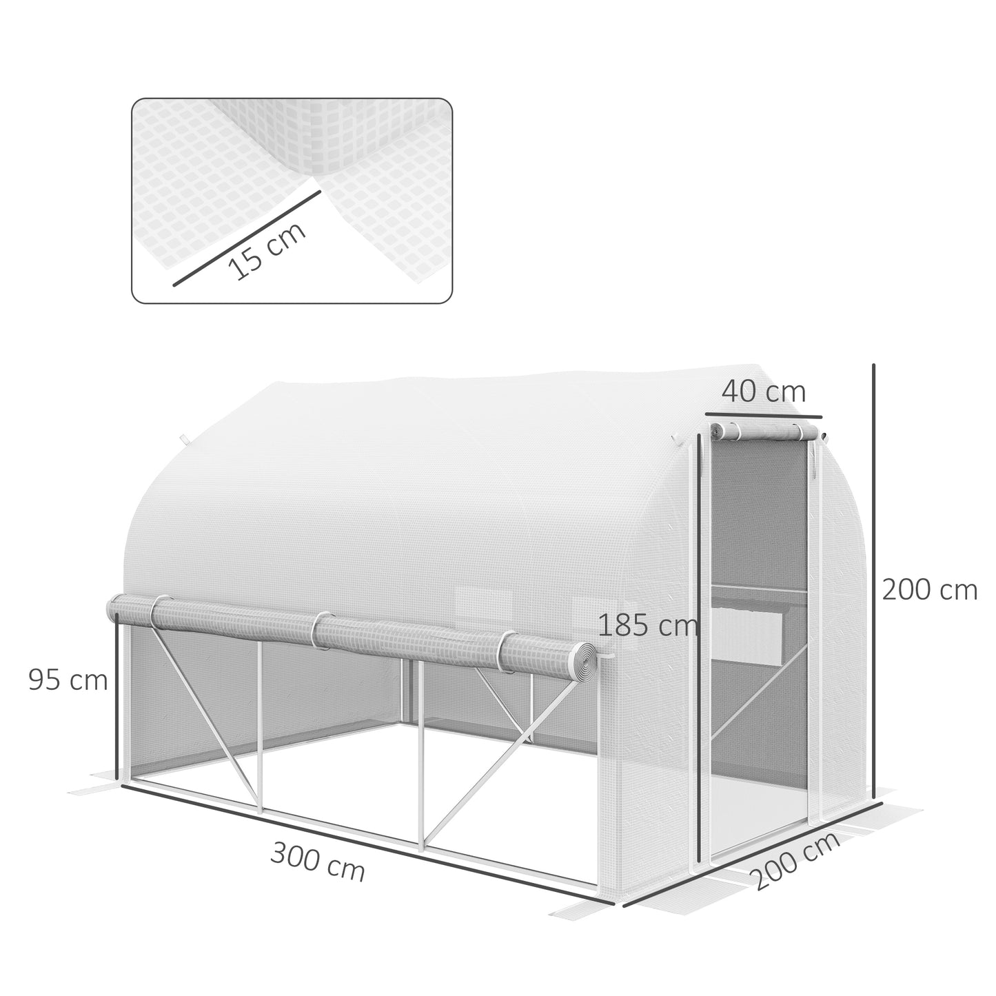 3 x 2m Polytunnel Greenhouse with Roll Up Sidewalls, Mesh Door, Plant Labels