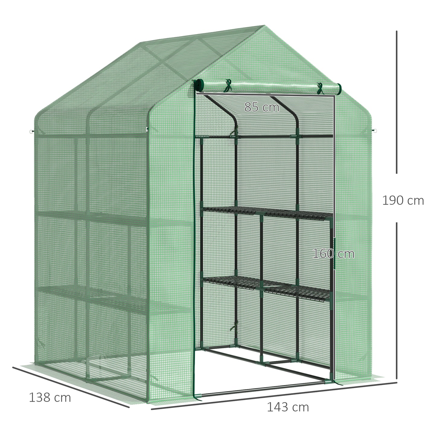 Walk in Garden Greenhouse Outdoor Grow House Shelves, 143x138x190cm Outsunny