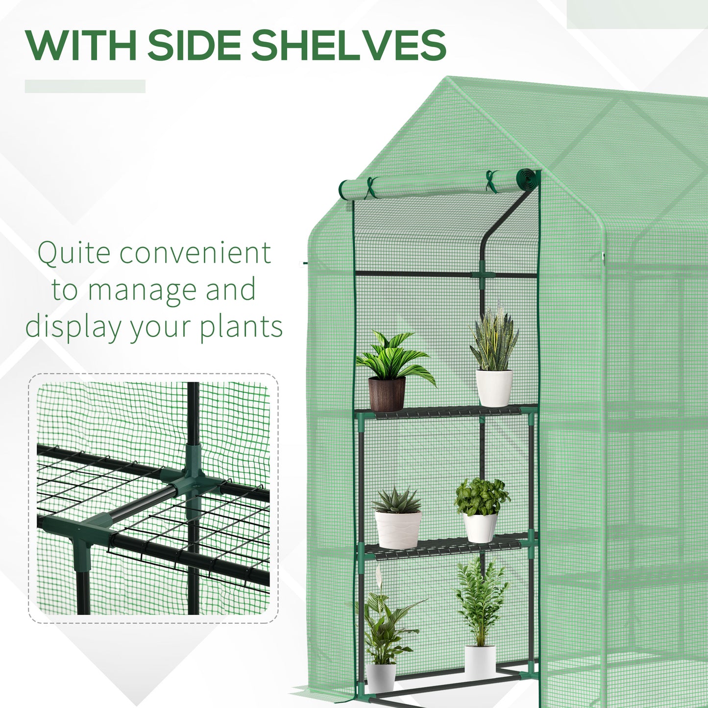 Walk in Garden Greenhouse Outdoor Grow House Shelves, 143x138x190cm Outsunny
