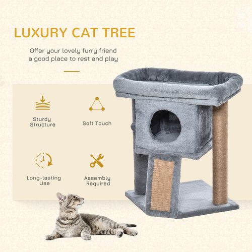 Cat Tree Activity Centre W/ Scratching Pad, Toy Ball, Cat House - Grey Pawhut