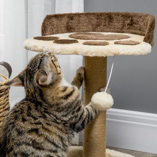 44cm Cat Tower with Jute Cat Scratching Post, Cat Claw Shape, Brown