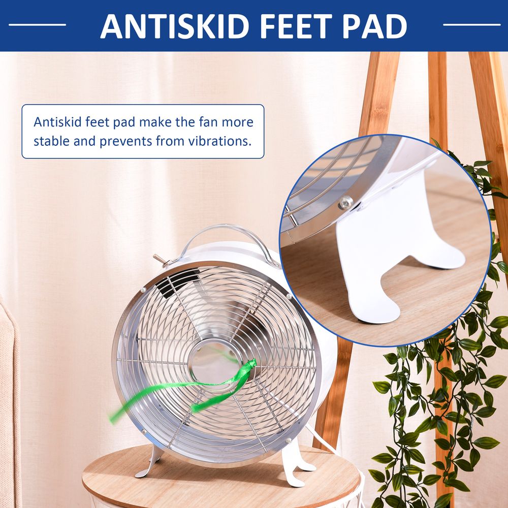 HOMCOM 26cm 2-Speed Electric Fan Safe Guard Anti-Slip Feet Home Office White