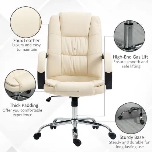 PU Leather Executive Office Chair High Back Height Adjustable Desk Chair, Beige