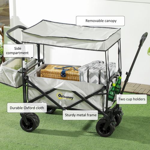Outsunny Outdoor Push Pull Wagon Stroller Cart with Canopy Top
