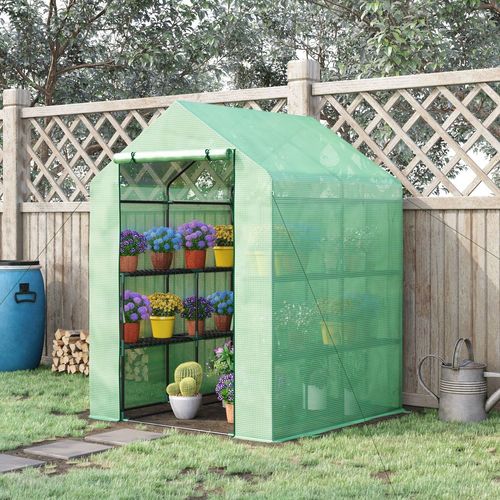 Walk in Garden Greenhouse Outdoor Grow House Shelves, 143x138x190cm Outsunny
