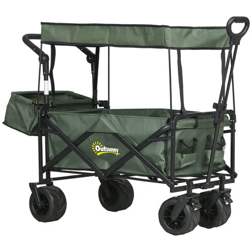 Outsunny Outdoor Push Pull Wagon Stroller Cart with Canopy Top