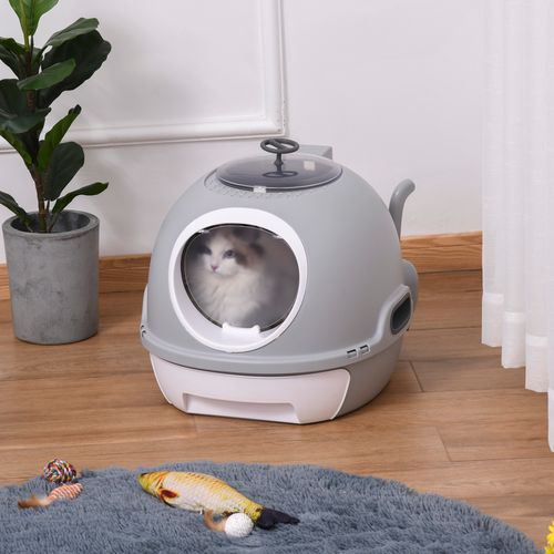 Cat Litter Box Pet Toilet With Litter Scoop Enclosed Drawer Skylight Grey