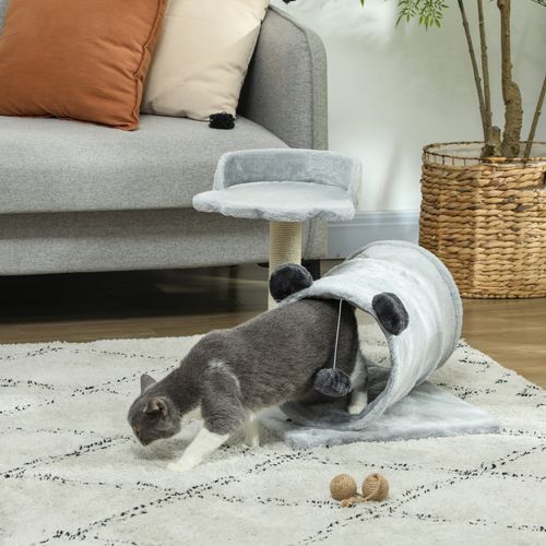 PawHut Cat Tree w/ Scratching Post, Bed, Cat Tunnel, Toy Ball, Grey