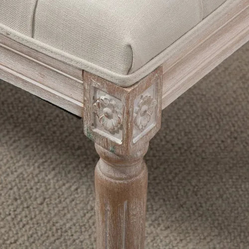 Accent Bench Tufted Upholstered Foot Stool Linen-Touch Fabric Ottoman Beige