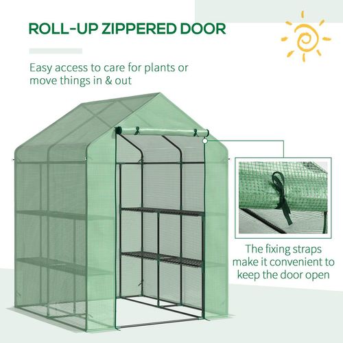 Walk in Garden Greenhouse Outdoor Grow House Shelves, 143x138x190cm Outsunny