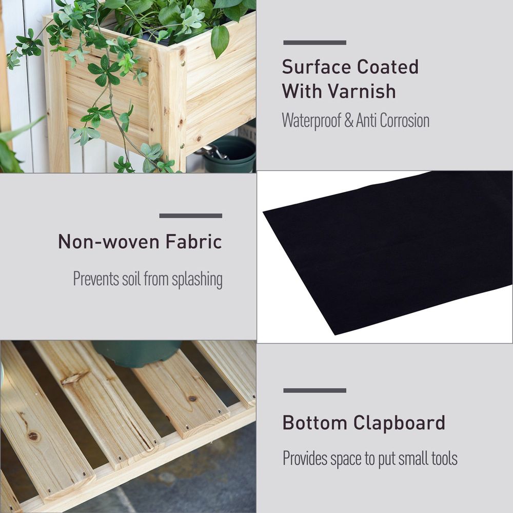 Wooden Raised Plant Stand Tall Flower Bed Box with Clapboard 100x40x84cm
