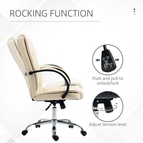 PU Leather Executive Office Chair High Back Height Adjustable Desk Chair, Beige