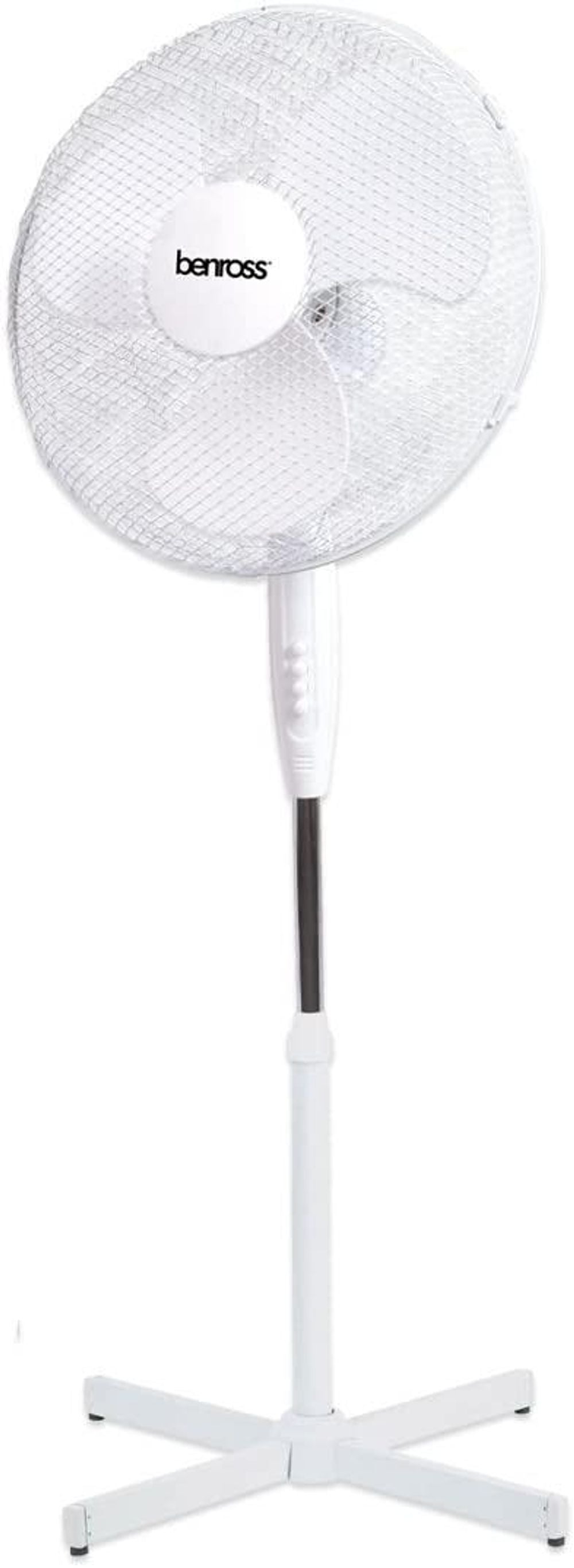 Benross 16 inch 3-Speed Stand Fan Oscillating and Tilting Head White
