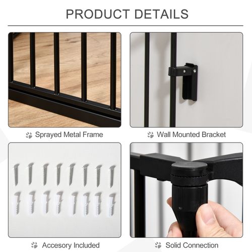 Pet Gate 3-Panel Dog Playpen for Indoor Stair Barrier W/ Walk Through Door Black