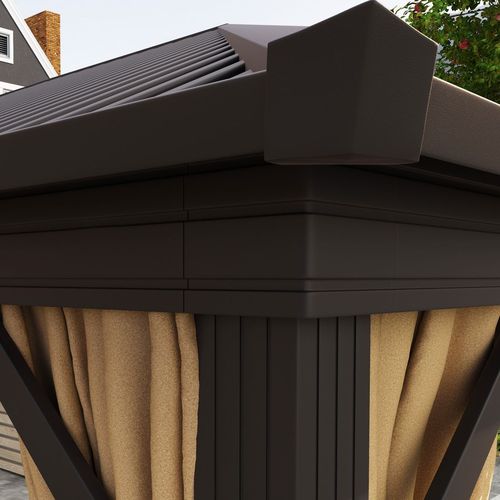Outsunny 3.6 x 3(m) Metal Garden Hardtop Gazebo with Screened Curtain Brown