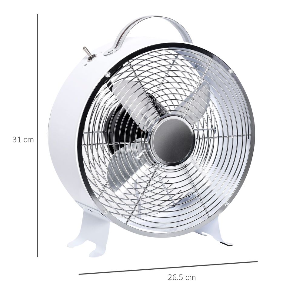 HOMCOM 26cm 2-Speed Electric Fan Safe Guard Anti-Slip Feet Home Office White