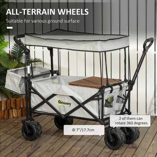 Outsunny Outdoor Push Pull Wagon Stroller Cart with Canopy Top