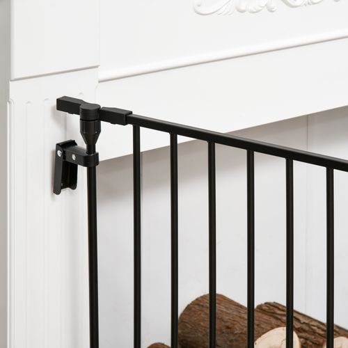 Pet Gate 3-Panel Dog Playpen for Indoor Stair Barrier W/ Walk Through Door Black