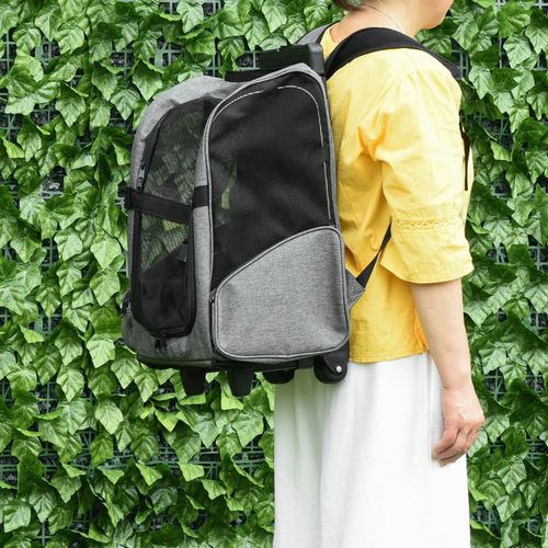 Pet Travel Backpack Bag Cat Dog Carrier w/ Trolley and Telescopic Wheel Grey