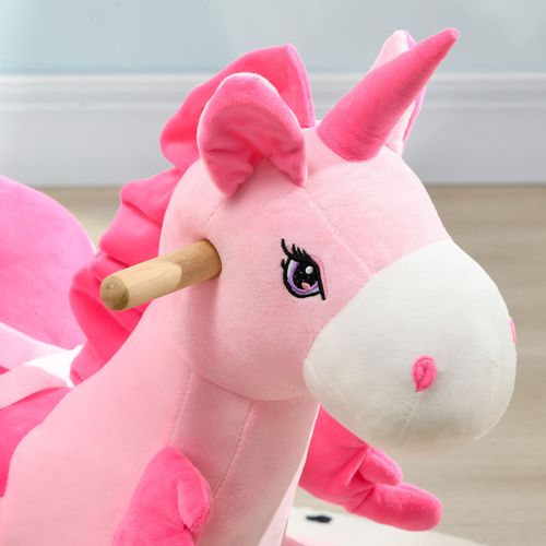 HOMCOM Rocking Horse Plush Ride on Unicorn with Songs, Seat Belt, Pink