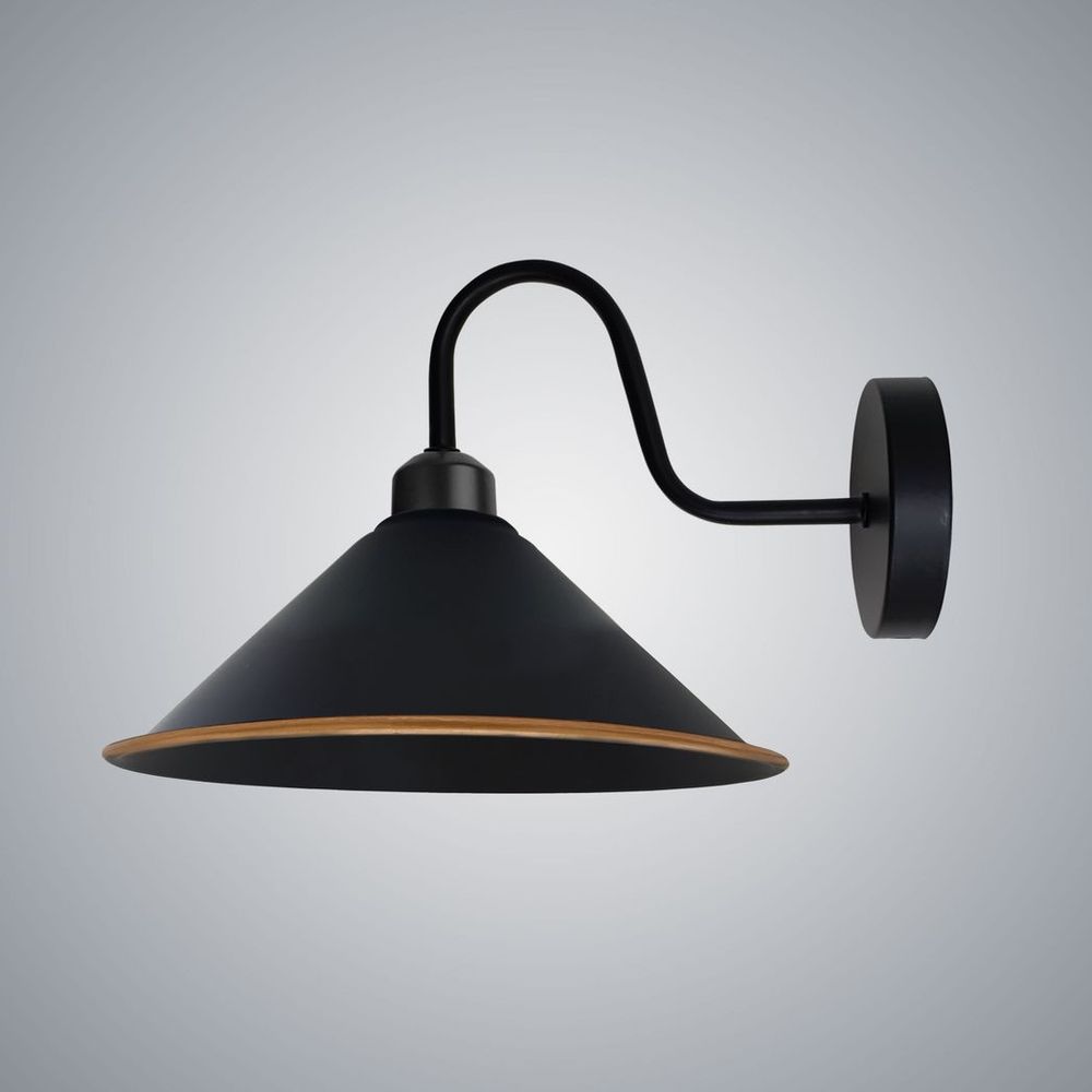 Black gold Wall Light Fixture,Black Wall Sconce E27 Base Socket Screw Type Wall Mounted Swan Neck Cone Shape Shade