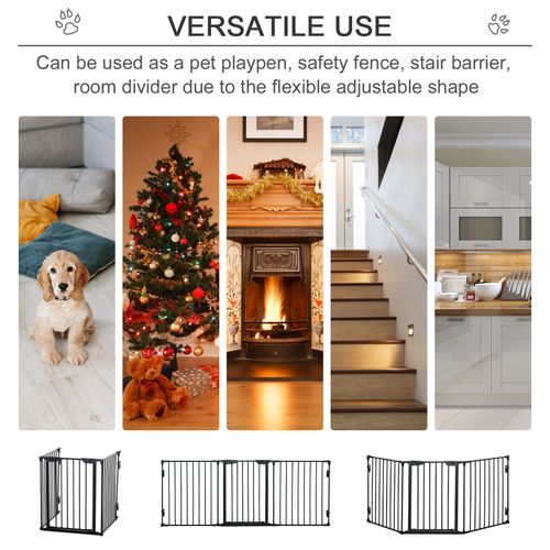 Pet Gate 3-Panel Dog Playpen for Indoor Stair Barrier W/ Walk Through Door Black