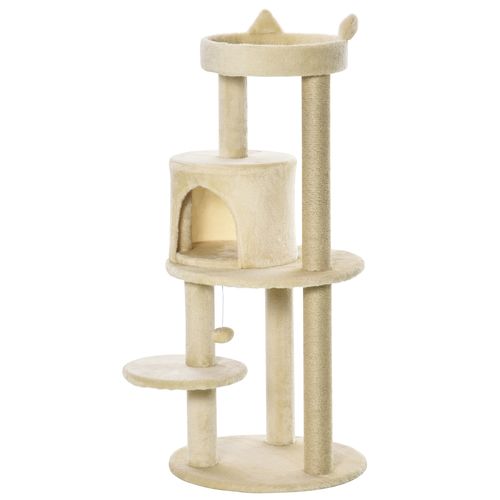 3-Tier Deluxe Cat Activity Tree Scratching Posts Kitten Beige Pawhut