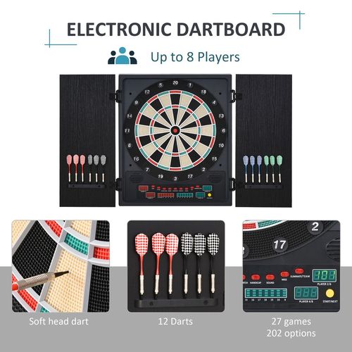 Electronic Dartboard with LED Digital Score Board 27Games Storage Cabinet
