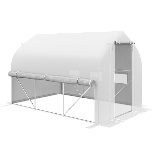 3 x 2m Polytunnel Greenhouse with Roll Up Sidewalls, Mesh Door, Plant Labels