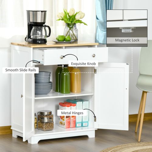HOMCOM Rubber Wood Top Kitchen Cupboard Side Cabinet Island w/Adjustable Shelf