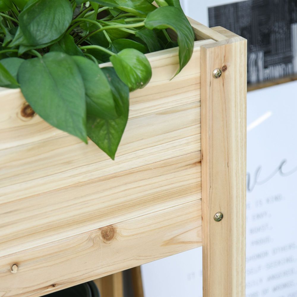 Wooden Raised Plant Stand Tall Flower Bed Box with Clapboard 100x40x84cm