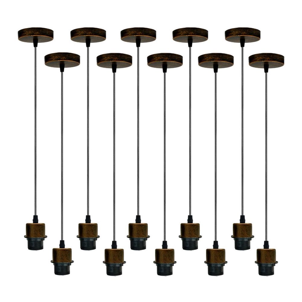 10 Pack Industrial Brushed Copper Pendant Light, Lampshade UK Holder Set