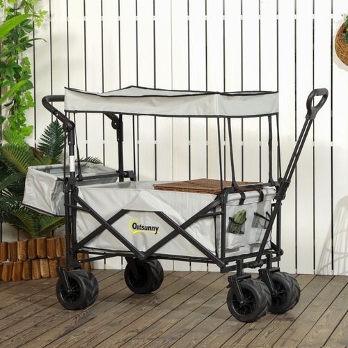 Outsunny Outdoor Push Pull Wagon Stroller Cart with Canopy Top