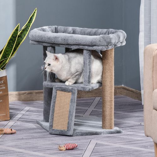 Cat Tree Activity Centre W/ Scratching Pad, Toy Ball, Cat House - Grey Pawhut