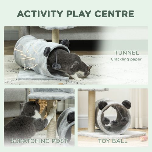 PawHut Cat Tree w/ Scratching Post, Bed, Cat Tunnel, Toy Ball, Grey
