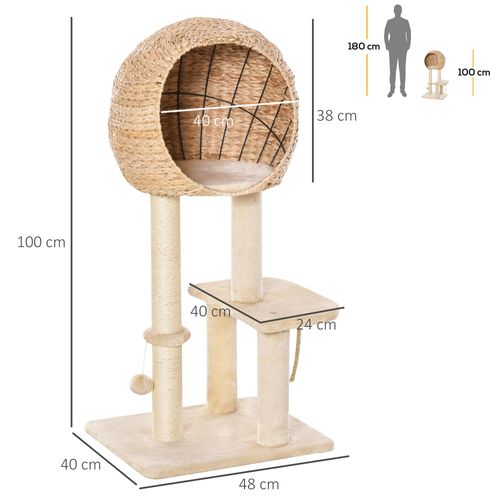 100cm Cat Tree Tower Kitten Climbing Tower W/ Scratching Post Condo Pawhut