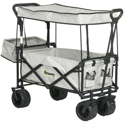 Outsunny Outdoor Push Pull Wagon Stroller Cart with Canopy Top