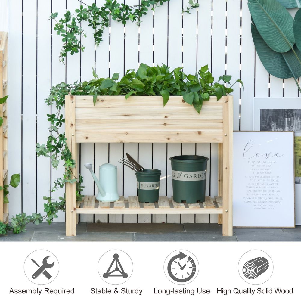 Wooden Raised Plant Stand Tall Flower Bed Box with Clapboard 100x40x84cm
