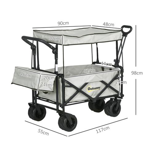 Outsunny Outdoor Push Pull Wagon Stroller Cart with Canopy Top