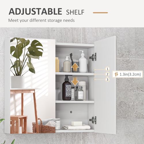kleankin Wall Mounted Bathroom Storage Cupboard W/ Mirror and Shelf, White