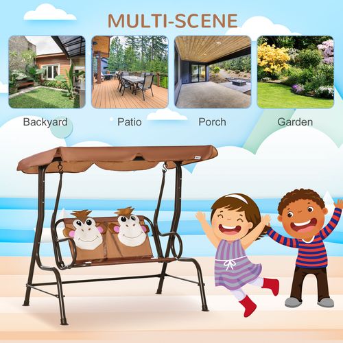 Two-Seat Kids Canopy Swing Chair Adjustable Awning, Seatbelt