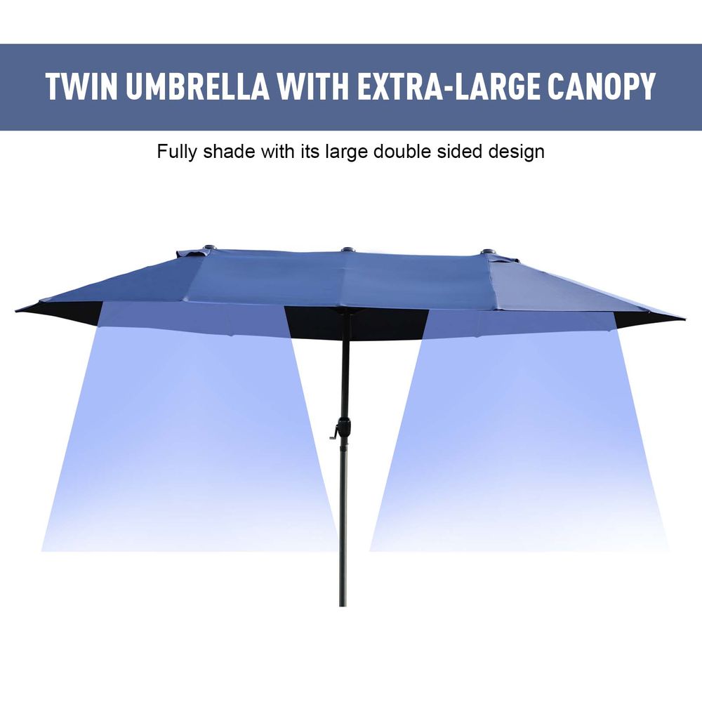 Sun Umbrella Canopy Double-sided Crank Sun Shade Shelter 4.6M Blue