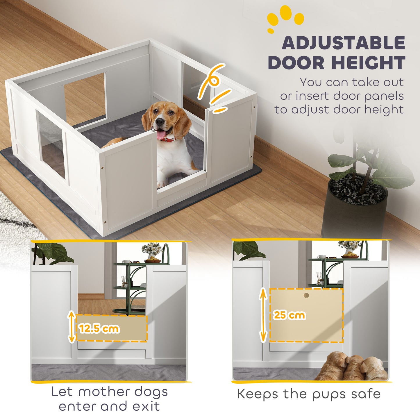 PawHut Dog Whelping Box with Whelping Pad, Adjustable Entrance