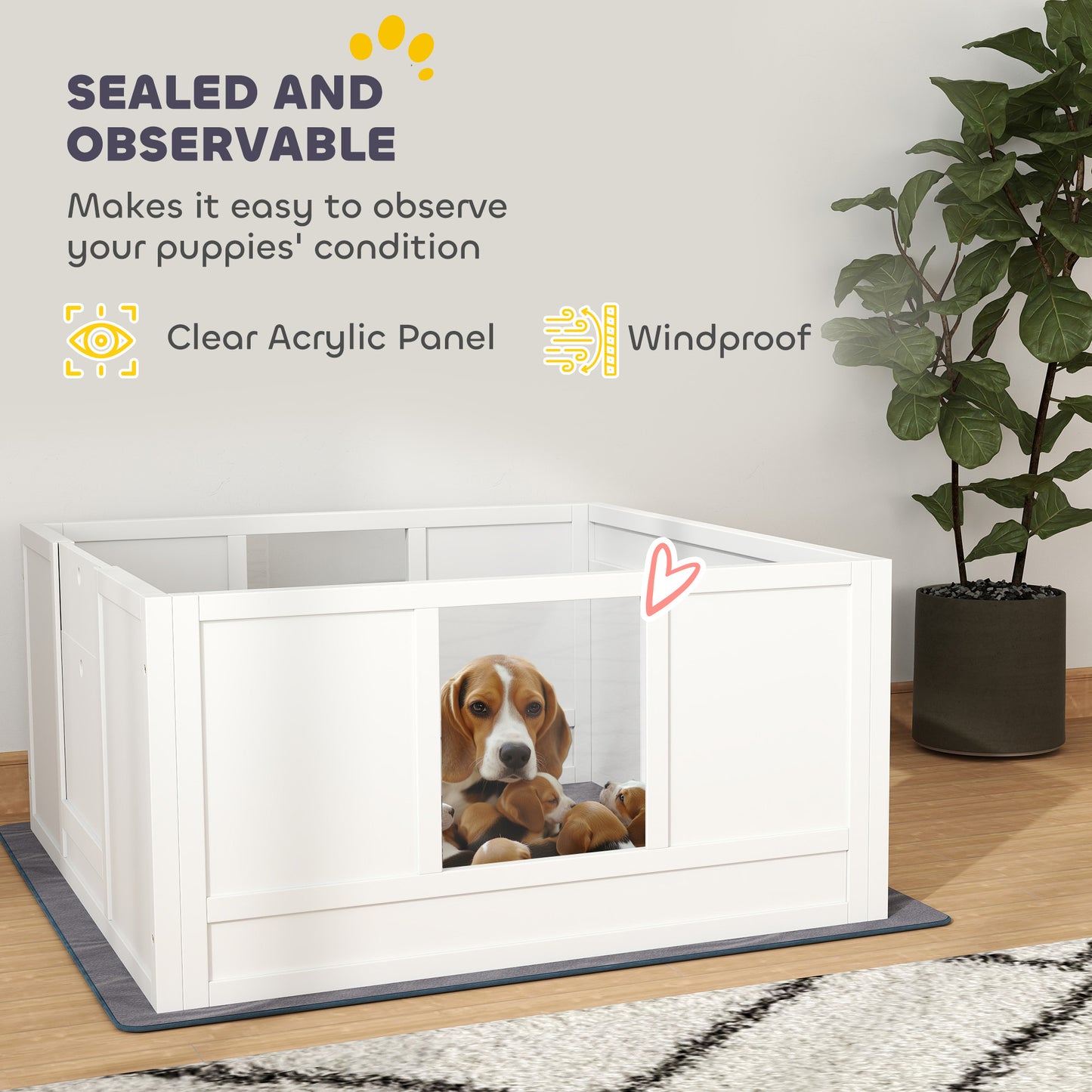 PawHut Dog Whelping Box with Whelping Pad, Adjustable Entrance