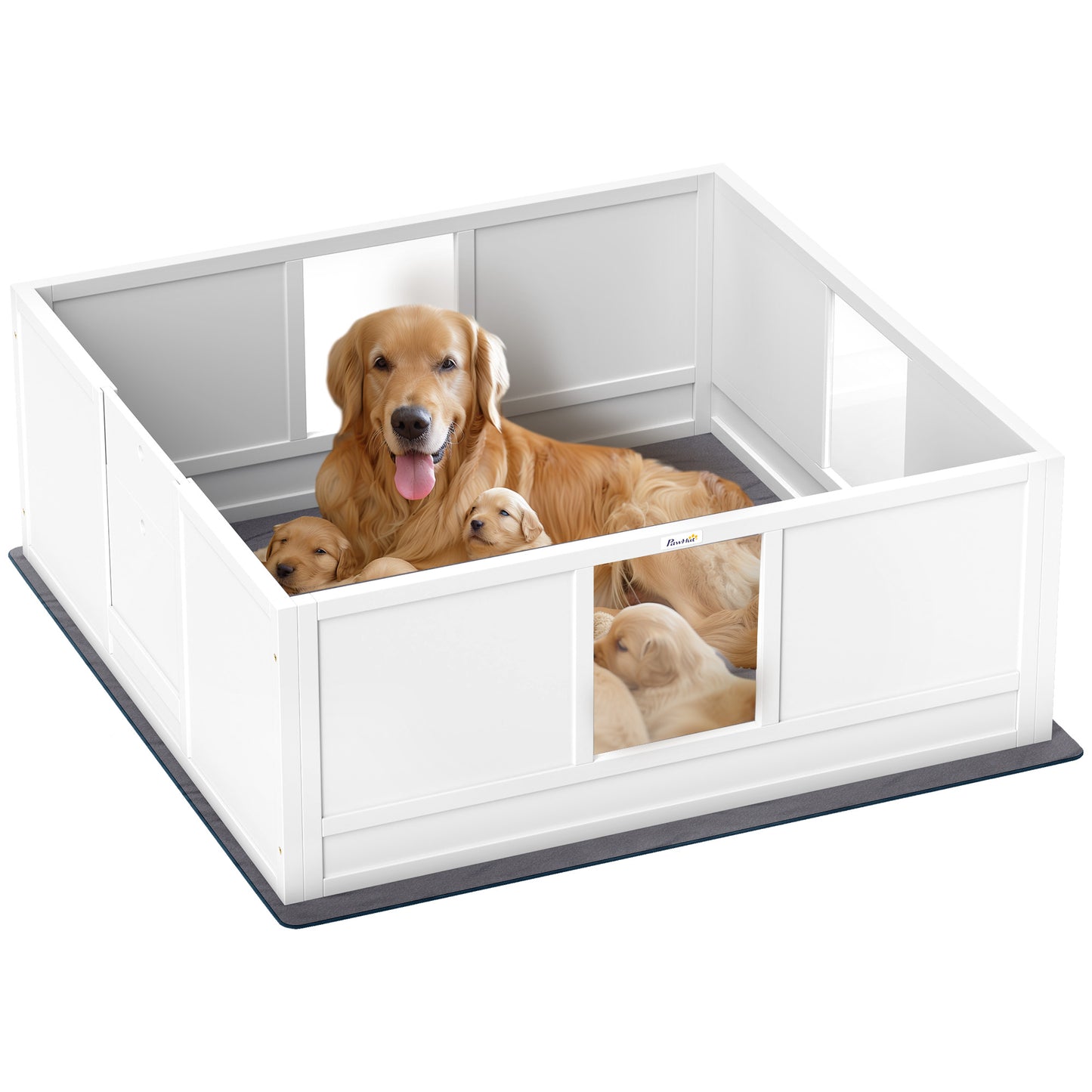 PawHut Dog Whelping Box with Whelping Pad, Adjustable Entrance